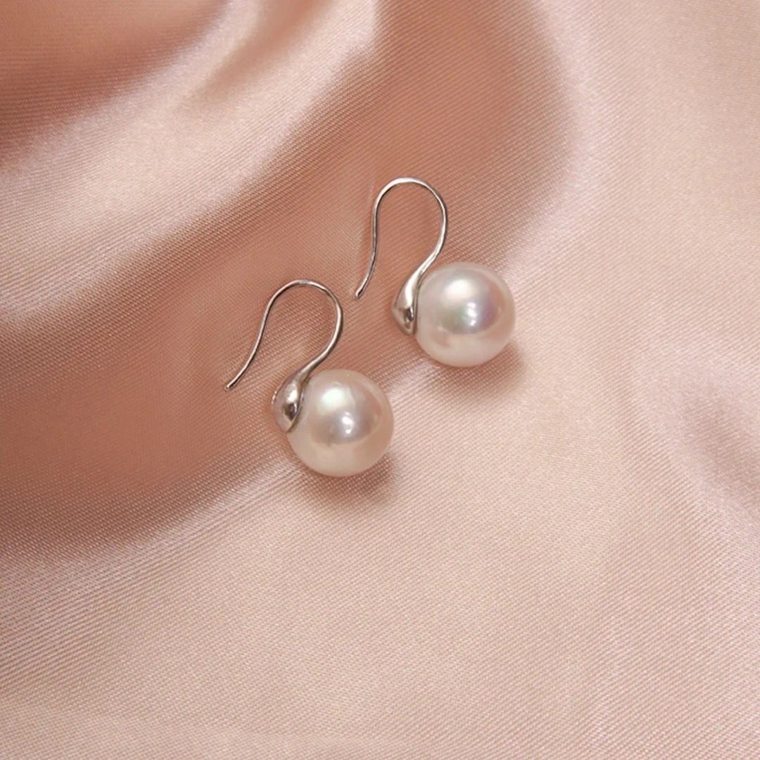 天然极光11-12mm淡水爱迪生珍珠s925高跟鞋耳钩 白色