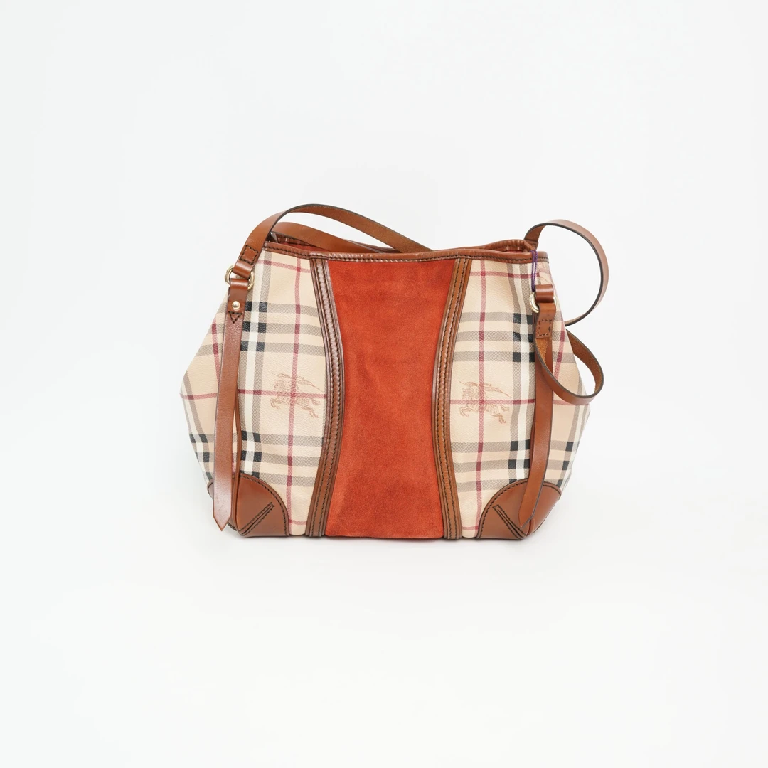 95新 BURBERRY/博柏利 托特包格纹棕色/DS018668