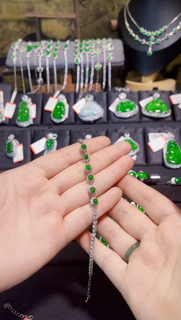 【闪购商品】翡翠手链银S925镶嵌蛋面手链