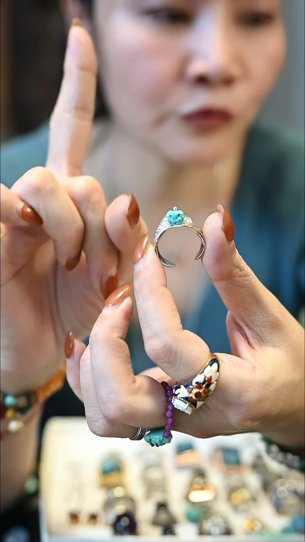 珐琅925银 全量开口戒指