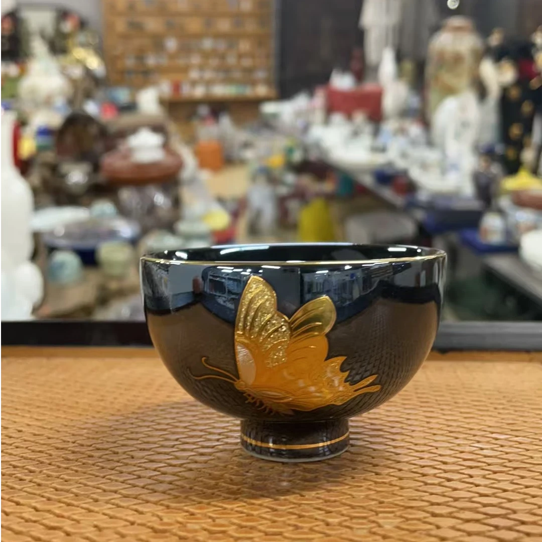 日式回流黑金蝴蝶大茶杯