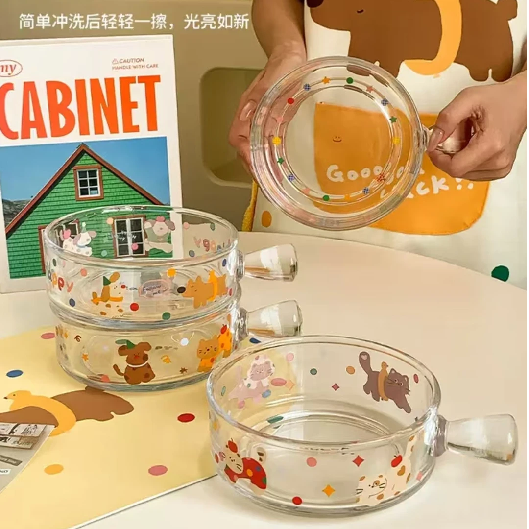 创意玻璃单柄烤碗焗饭碗烤箱微波炉专用碗ins风水果沙拉碗