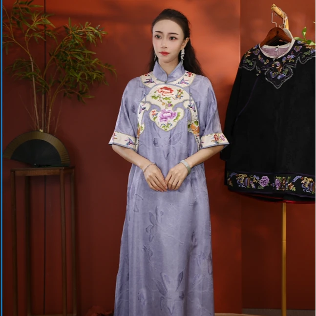 25155素女馆新款如意绣花长裙