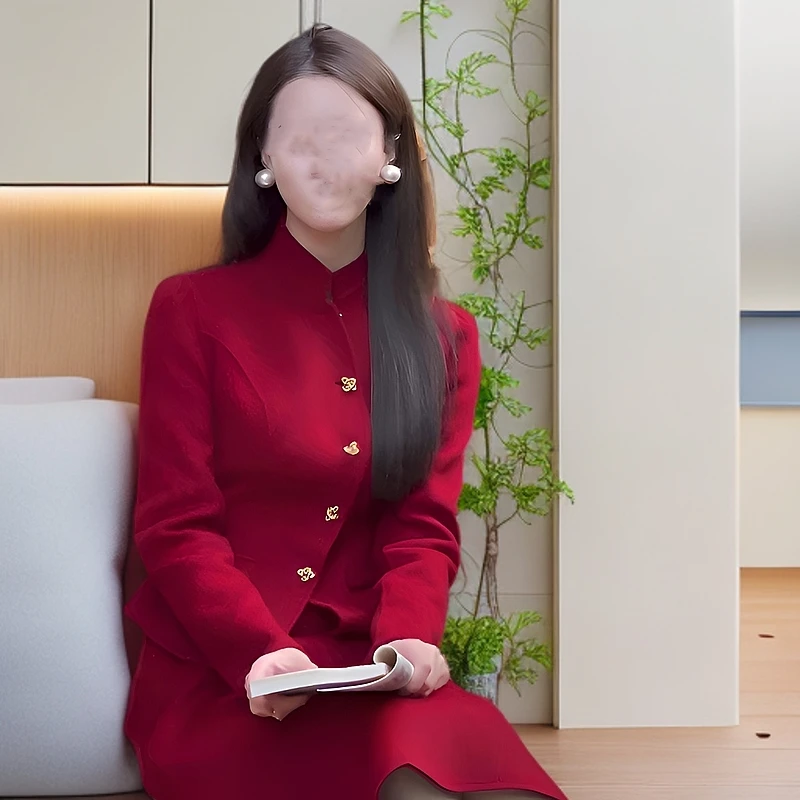新款中式礼服敬酒新款春秋回门气质小香风红色两件套装订婚礼服女