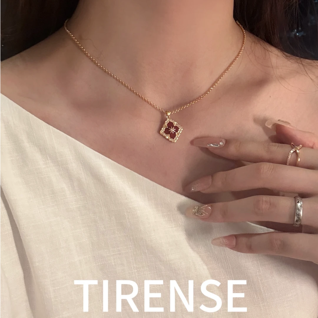 TIRENSE/狄伦斯 铜合金项链 镀18K金 高定红布布轻奢气质百搭项链