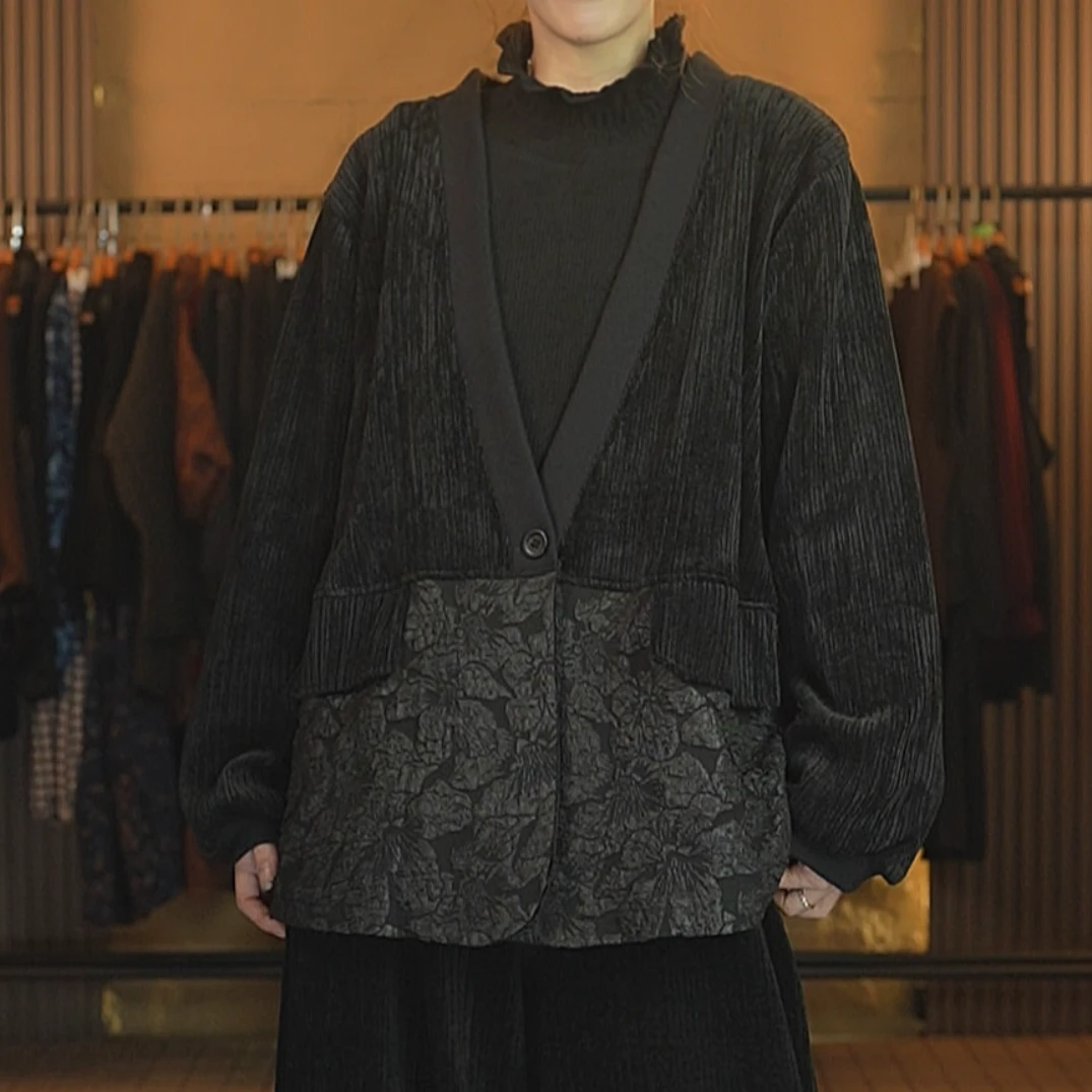 106国风浮雕花拼接外套宽松女士时尚上衣k685