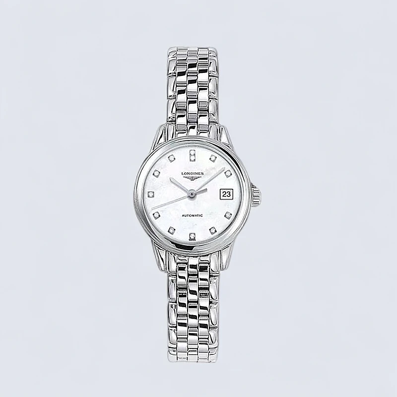 99新 Longines/浪琴 仁智女表/全套军旗/26表径/机械/贝母原镶钻