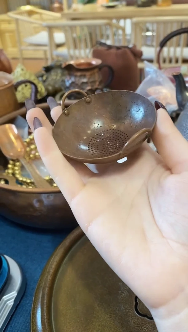 双耳锅紫铜茶漏带托