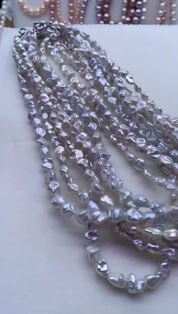 淡水珍珠银S925镶嵌项链多样性发其一，非无暇