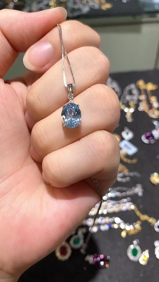 海蓝宝石颈饰银S925镶嵌吊坠