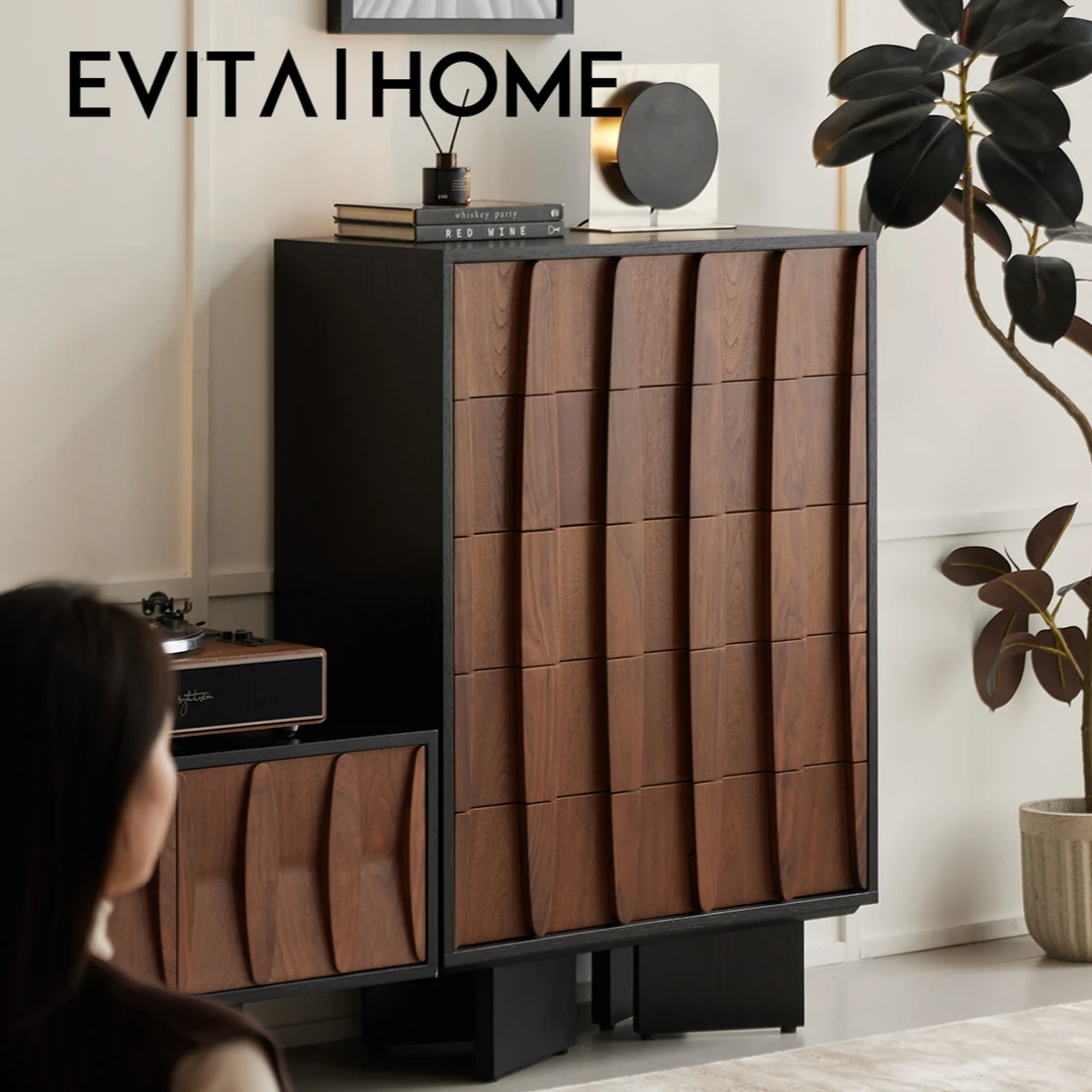 EVITA Home里川五斗实木中古复古风电视机侧边立柜简约高级感边柜