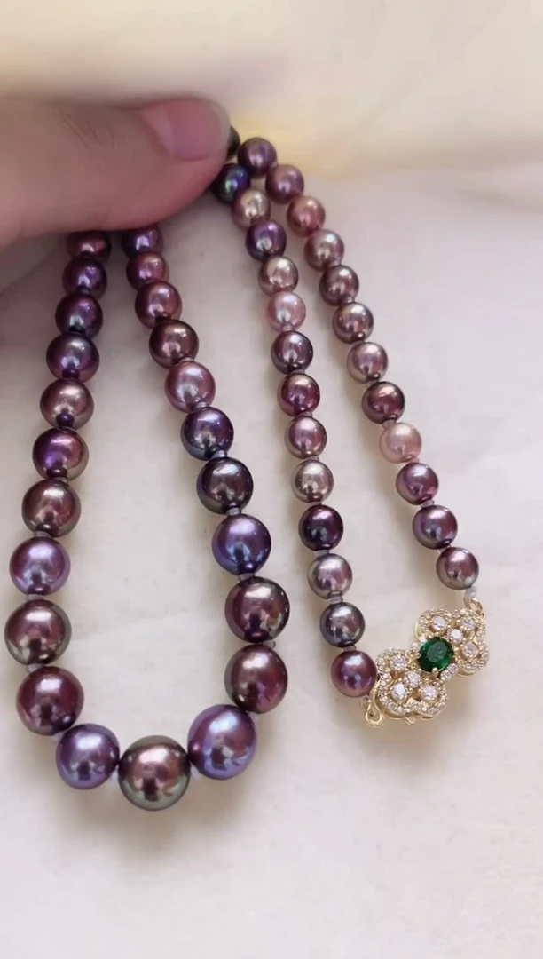 项链银S925镶嵌淡水珍珠淡水糖果色珍珠项链