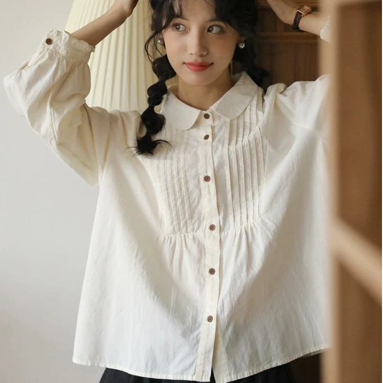 超好看法式长袖衬衫女2025早春新款设计感小众个子宽松娃娃衫上衣