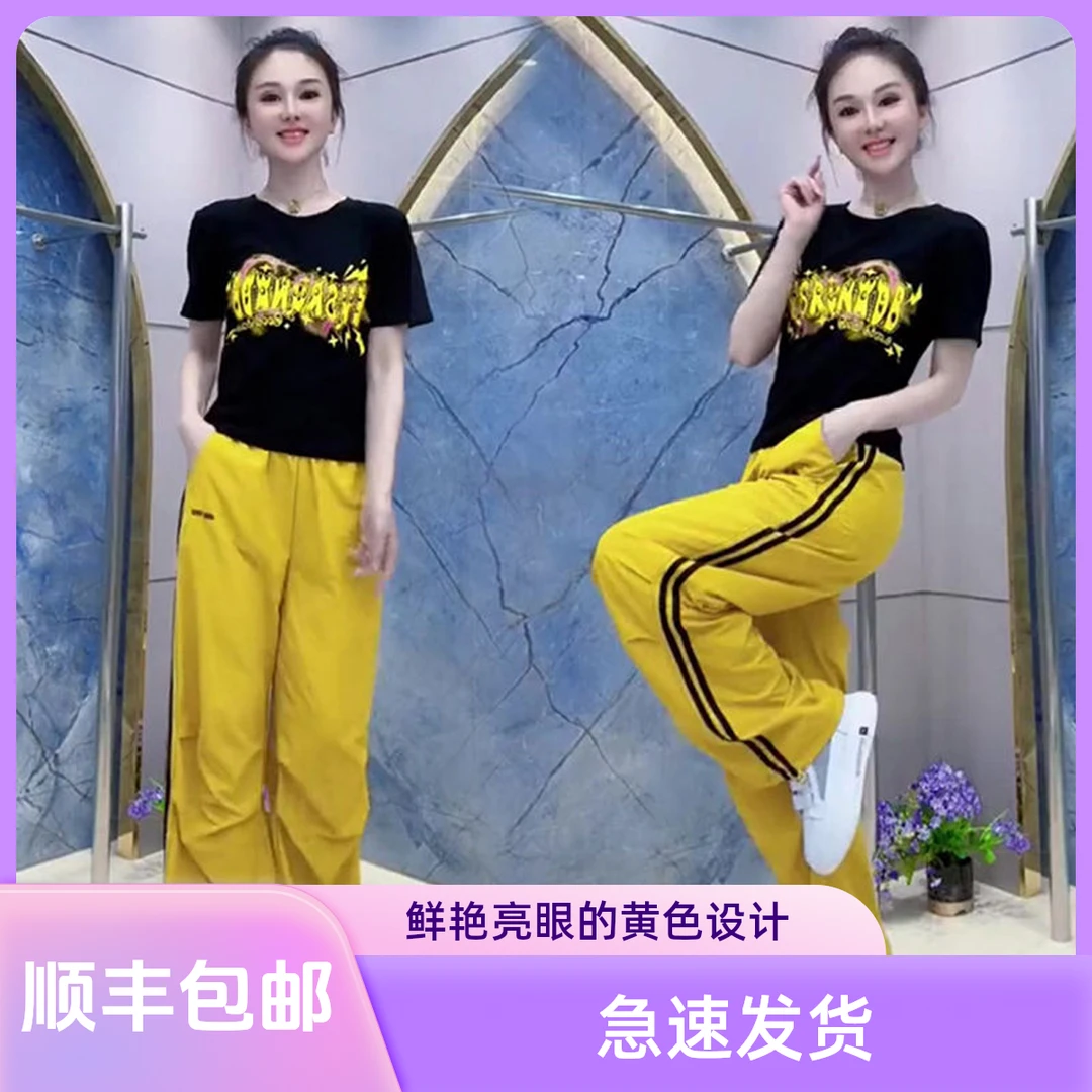 2025夏季百搭时尚休闲风设计感网红洋气宽松短袖上衣减龄裤子套装