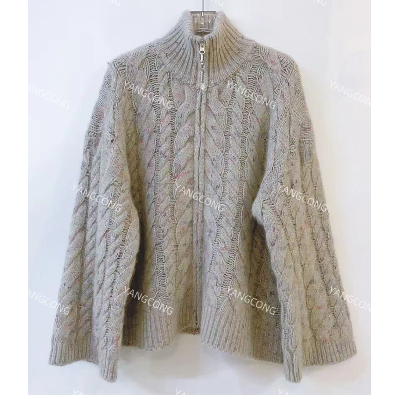 【七彩麻花】高端纱线秋冬新款女士花纱开衫设计师针织慵懒风毛衣女