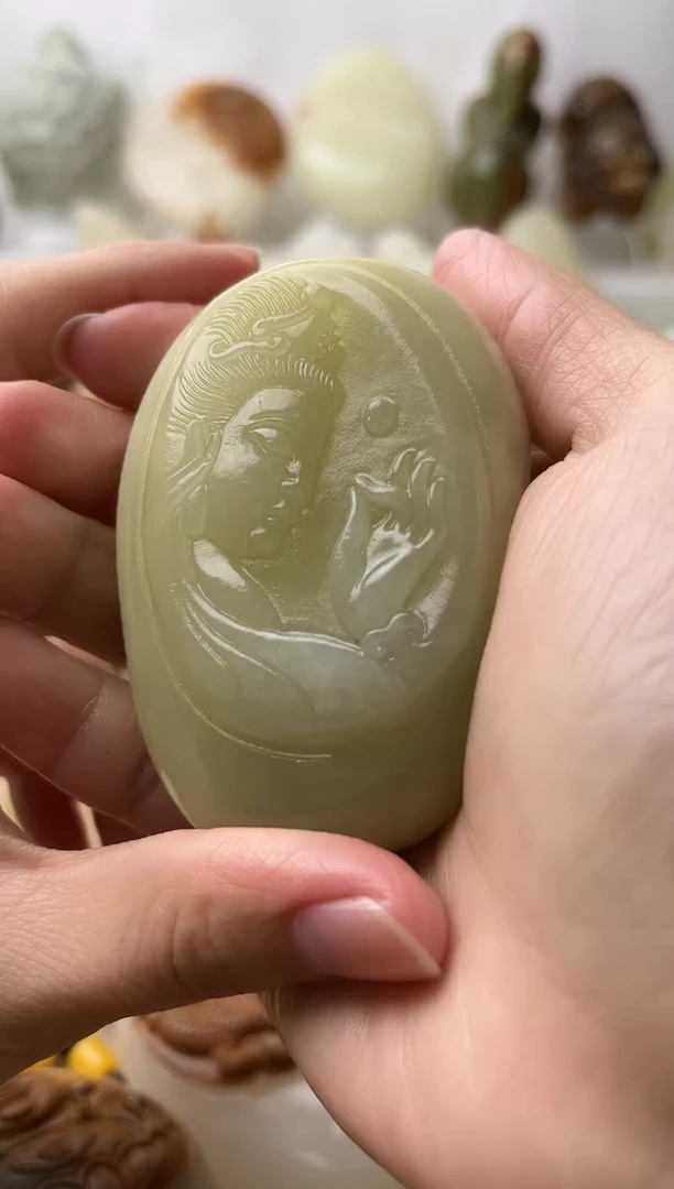 石材古青石棉纹正常不退换观音微瑕