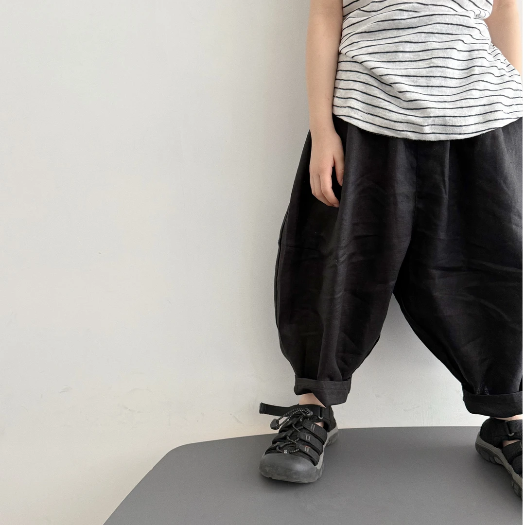 miniwhy亲子童装 | 清新苹果绿~酵素水洗平纹全亚麻气球裤 25夏