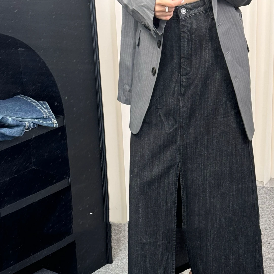 【c36】黑色长款半裙 女