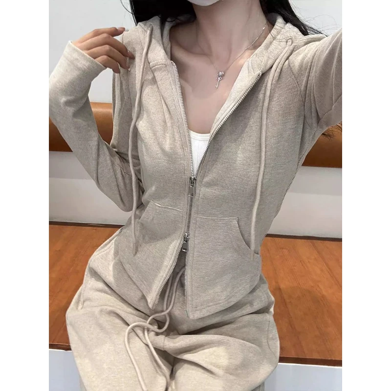 2025年春季新款德绒卫衣开衫拉链连帽外套时尚休闲运动女士上衣