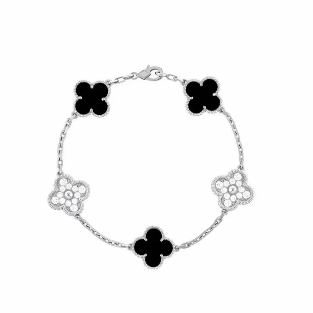 手链 I8k通体750朋克风饰品满钻轻奢黑色欧美风可调节女经典银色