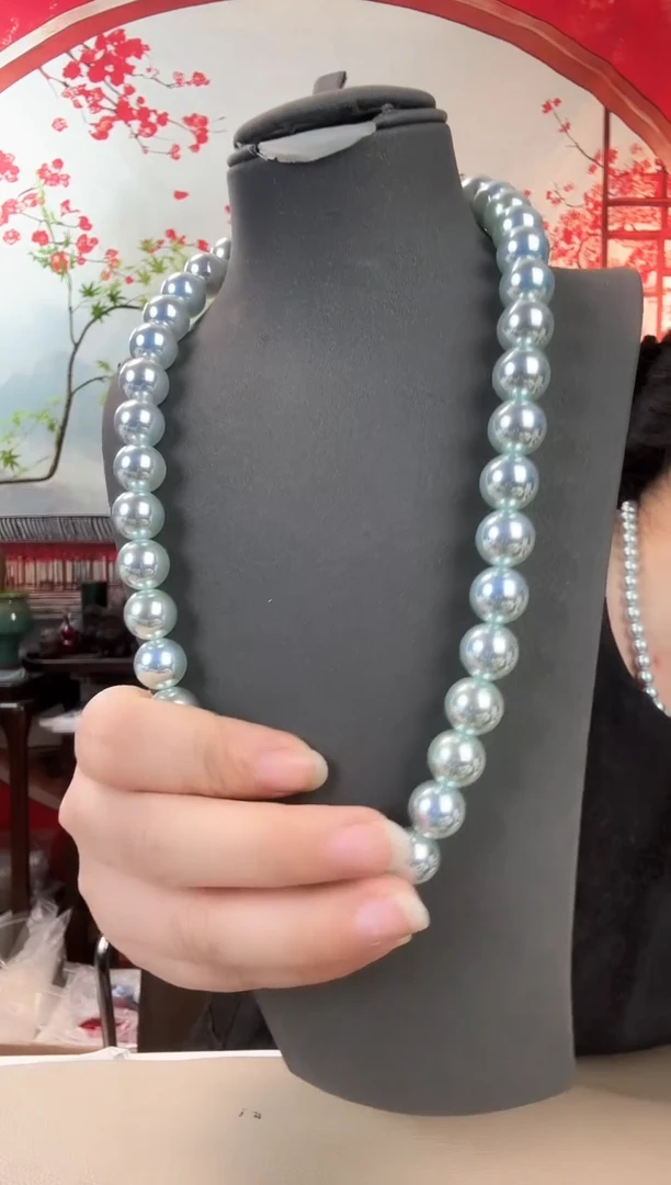 鲛珠蓝玫瑰色1.2圆珠项链