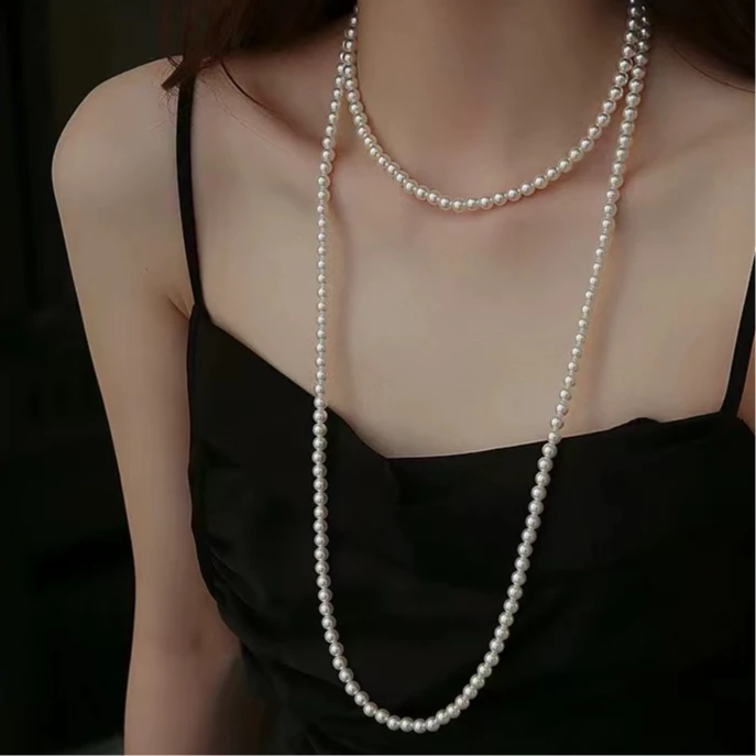 天然淡水无核珍珠7-8mm无扣毛衣链125cm/160cm毛衣链百搭多种戴法
