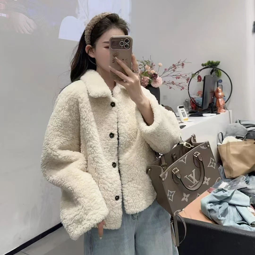 短款厚款翻领短外套女装冬季宽松一体外套
