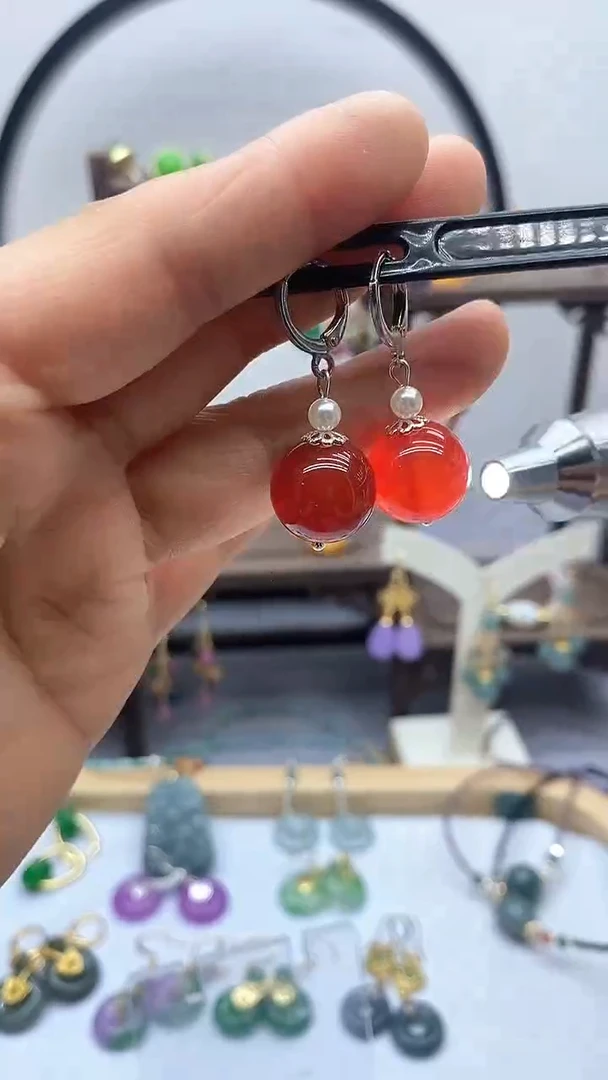 南红玛瑙银S925镶嵌耳饰194