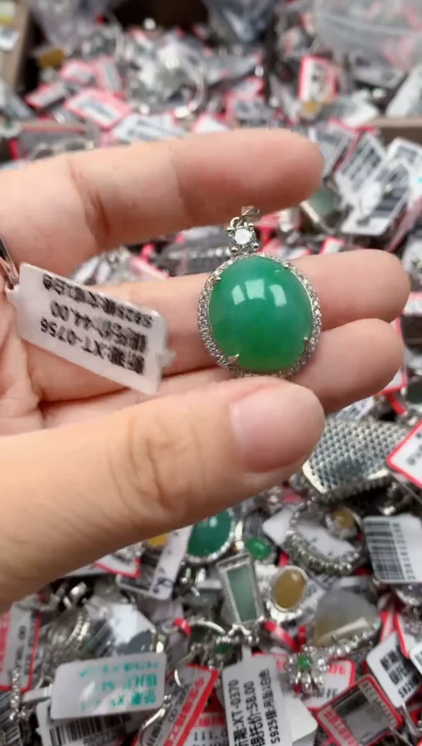 银S925镶嵌戒指翡翠天然A货缅甸翡翠