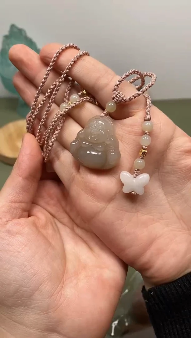 【闪购商品】和田玉颈饰未镶嵌和田玉藕粉佛公编绳吊坠