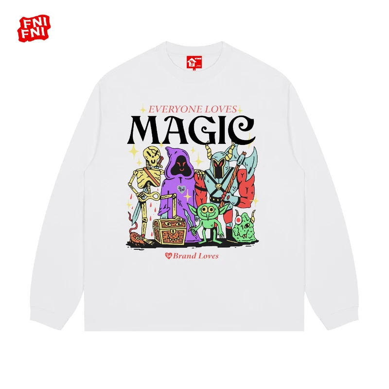 FNI红标（魔法插画）纯棉T恤美式圆领长袖上衣秋冬新款直喷