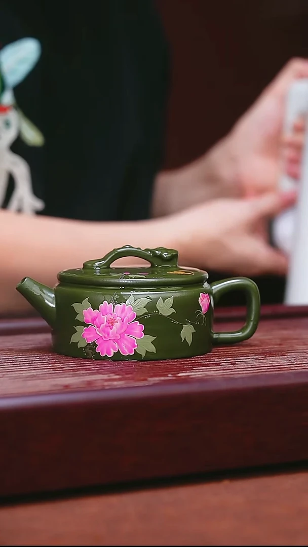 紫砂公道杯宜兴原矿紫砂  绿泥牡丹汉瓦