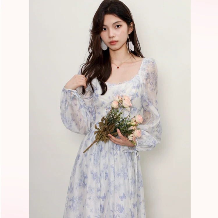 ON&ON/安乃安春秋新法式手工钉珠抽绳收腰碎花连衣裙N4SP1612711