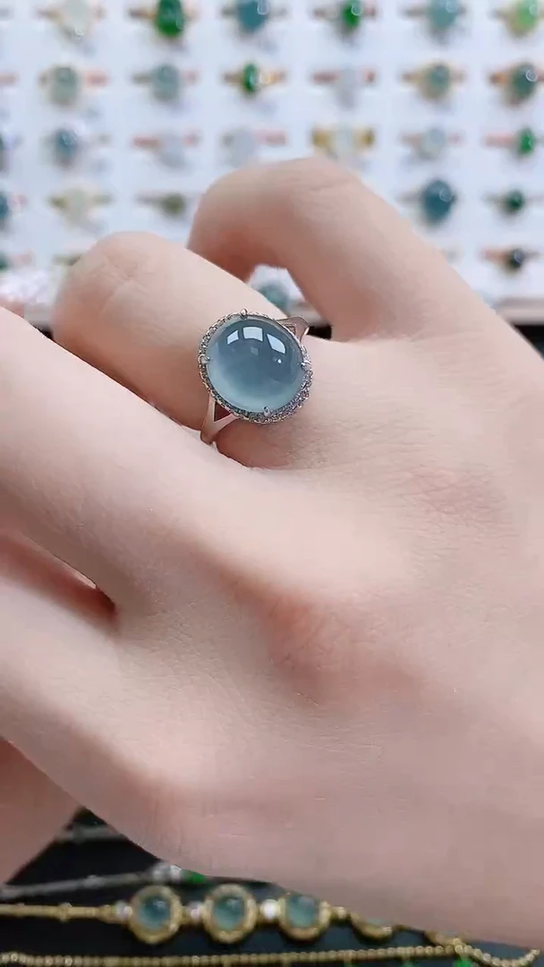 银S925镶嵌戒指翡翠天然翡翠