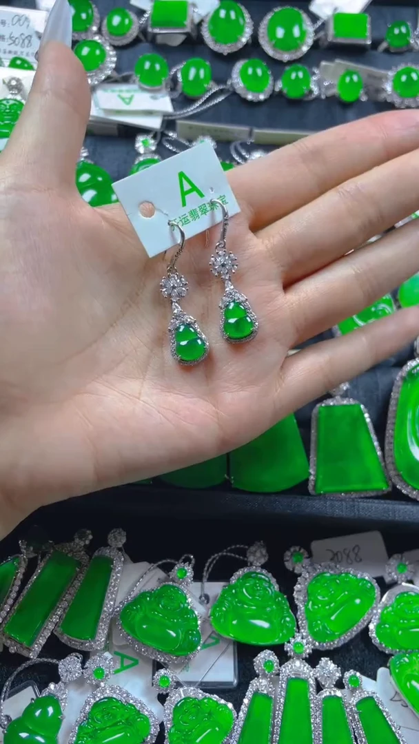 银S925镶嵌翡翠耳饰11