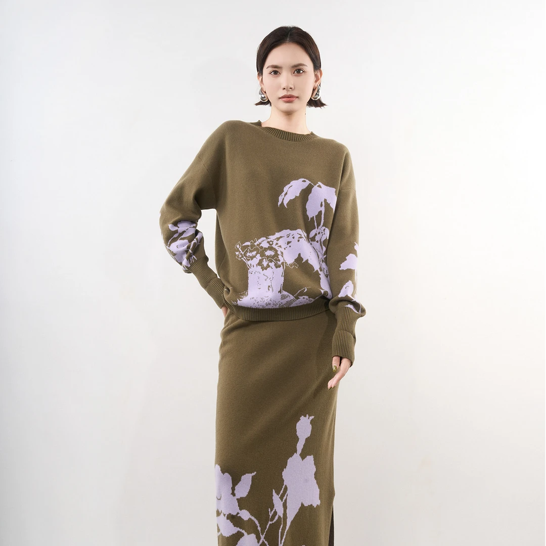 【ALSCANA】绿色花卉松紧腰半裙休闲时尚网红5503330半身裙冬季秋冬