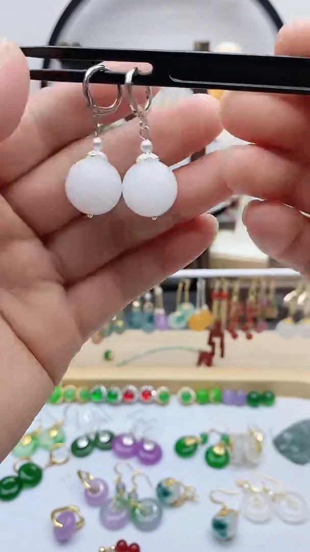 银S925镶嵌和田玉耳饰102