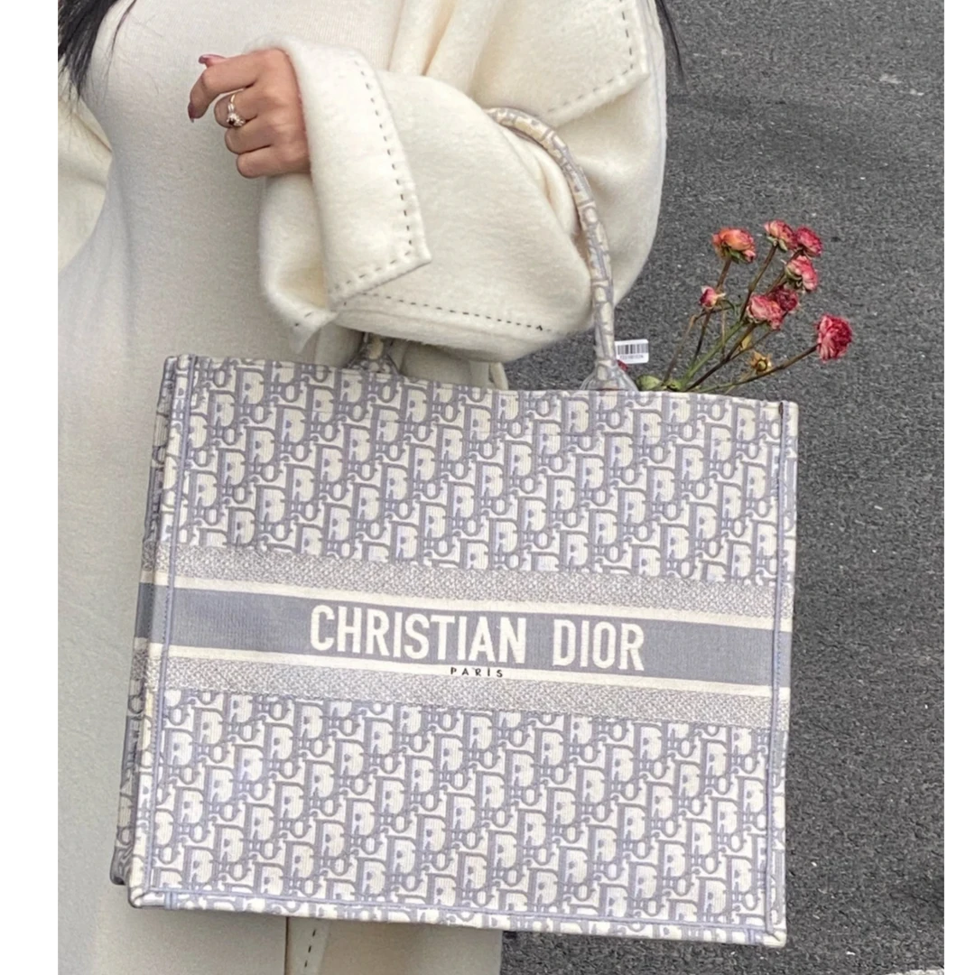 95新 DIOR/迪奥 小花JerryBook Tote 大号 42 灰色 帆布 无 2020