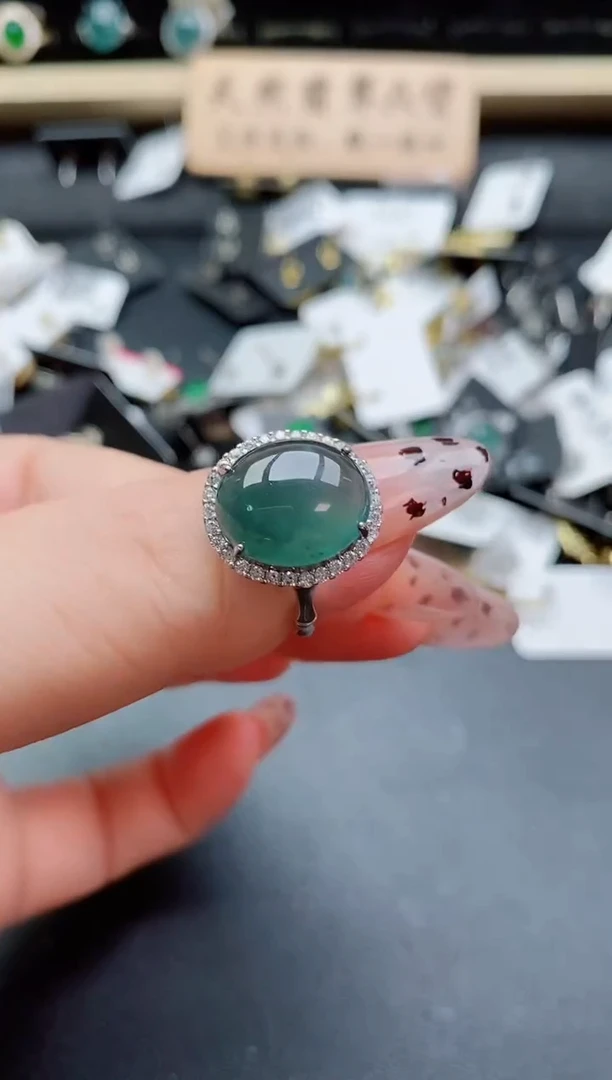 银S925镶嵌戒指翡翠1