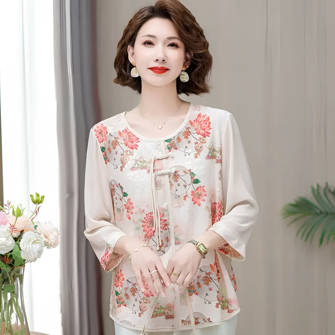 中老年妈妈装新中式提花印花时尚气质女士T恤