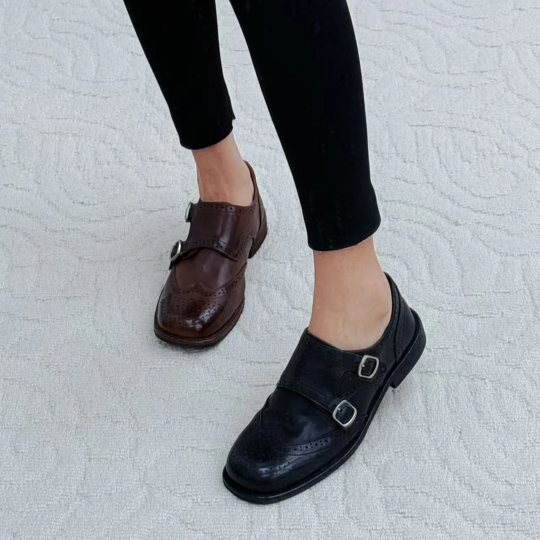 LI AJIGIRL/阿吉女·原创设计 水洗马皮真皮乐福鞋#0729-3