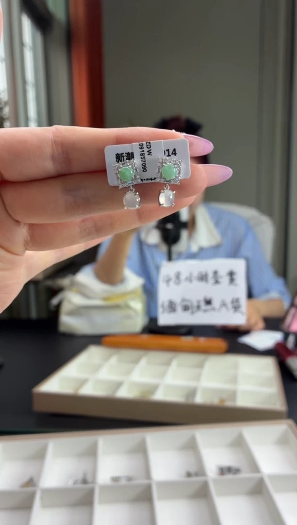 银S925镶嵌翡翠耳饰1111111