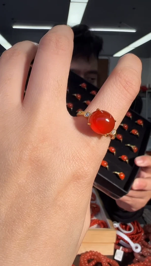 未镶嵌手链南红玛瑙A25原矿冰红南红戒指银托