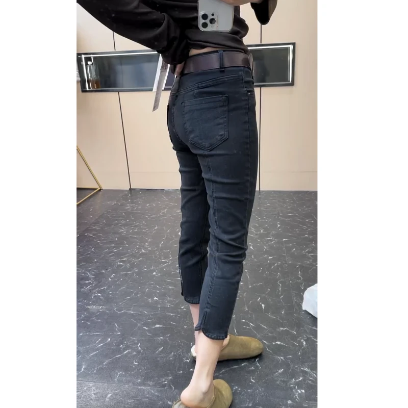 唐芯媛时尚减龄高腰小脚裤女早秋新款百搭修身显瘦八分弹力铅笔裤