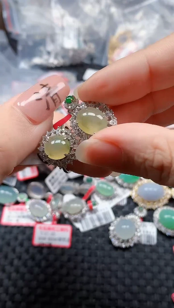 银S925镶嵌戒指翡翠天然A货缅甸翡翠