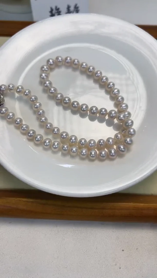 颈饰银S925镶嵌淡水珍珠6.5-7.5无核白珠