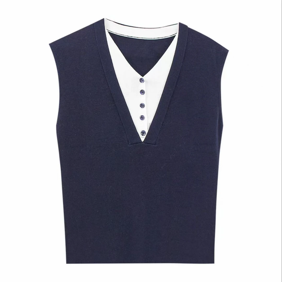 100%莱赛尔夏季假两件拼接设计女士背心1262-1