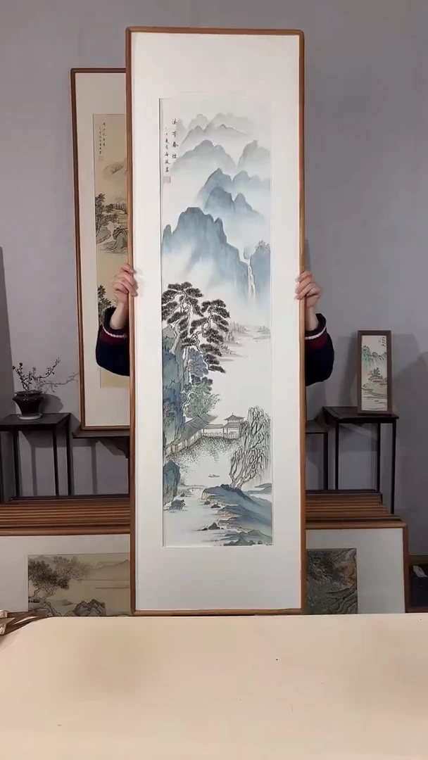 国画手绘*溪亭春烟*52*172cm带框发货