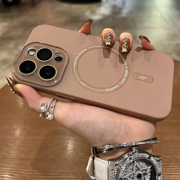 纯色磨砂适用iPhone16promax手机壳玻璃镜头苹果15/14/13英文磁吸