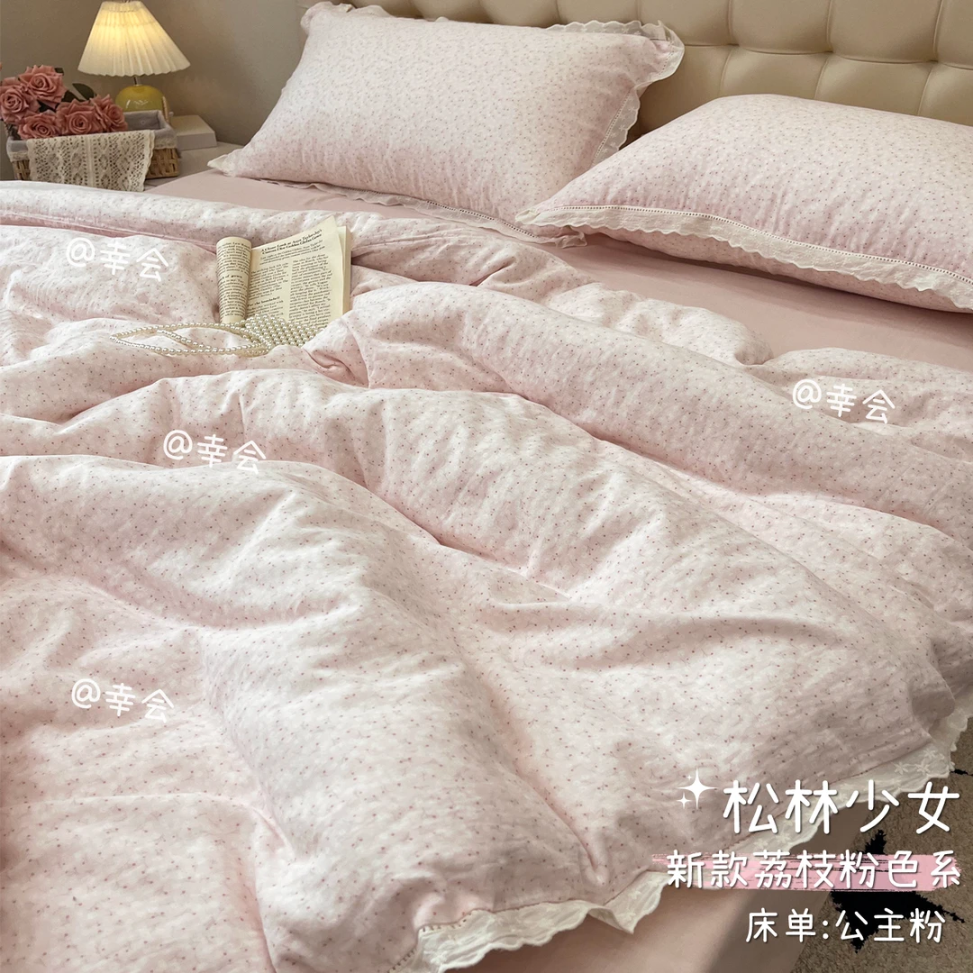 定制花边全棉亲肤双层纱套件 纯棉双层纱保暖四件套三件套 母婴级